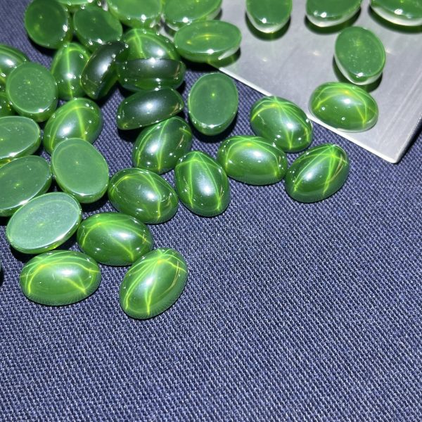 10pcs Green Oval Cabochon Star Sapphire Stone - 图片 2