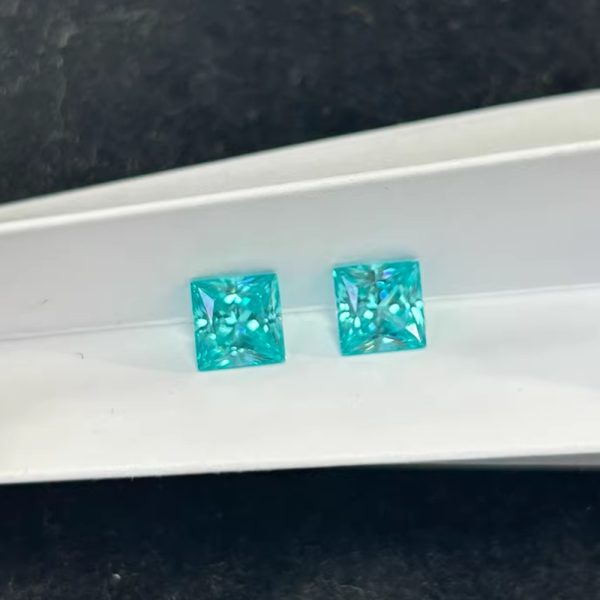 Lab Grown 8x8mm Princess Cut Paraiab Gems YAG Stone - 图片 3