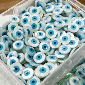 50Pcs 4mm Evil Eye Natural Pearl Shell Round Coin Beads For Bracelet Necklace DIY Jewelry Making Accessories