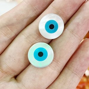 50Pcs 8mm Evil Eye Natural Pearl Shell Round Coin Beads For Bracelet Necklace DIY Jewelry Making Accessories