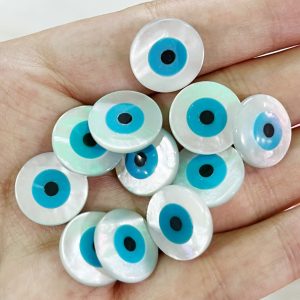 50Pcs 12mm Evil Eye Natural Pearl Shell Round Coin Beads For Bracelet Necklace DIY Jewelry Making Accessories