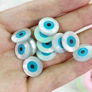 50Pcs 10mm Evil Eye Natural Pearl Shell Round Coin Beads For Bracelet Necklace DIY Jewelry Making Accessories