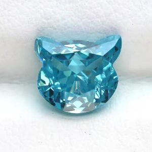 10Pcs 7x8mm Aquamarine Lucky Gems Cat Head Shape Loose Stone Cubic Zirconia for Nail Art