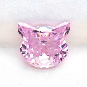 10Pcs 7x8mm Pink Lucky Gems Cat Head Shape Loose Stone Cubic Zirconia for Nail Art